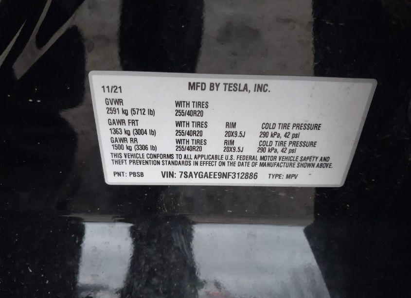 Photo 9 of 2022 Tesla Model Y LONG RANGE DUAL MOTOR ALL-WHEEL DRIVE (VIN 7SAYGAEE9NF312886)