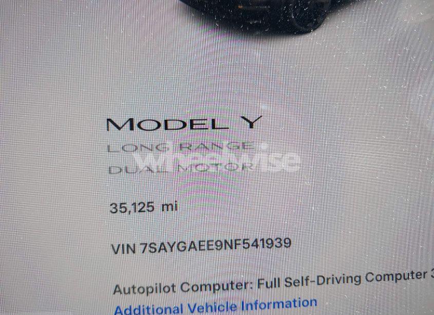 Photo 7 of 2022 Tesla Model Y LONG RANGE DUAL MOTOR ALL-WHEEL DRIVE (VIN 7SAYGAEE9NF541939)