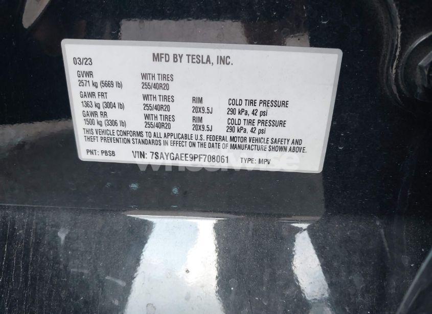 Photo 9 of 2023 Tesla Model Y AWD/LONG RANGE DUAL MOTOR ALL-WHEEL DRIVE (VIN 7SAYGAEE9PF708061)