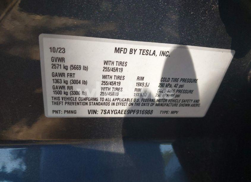 Photo 9 of 2023 Tesla Model Y AWD/LONG RANGE DUAL MOTOR ALL-WHEEL DRIVE (VIN 7SAYGAEE9PF916988)