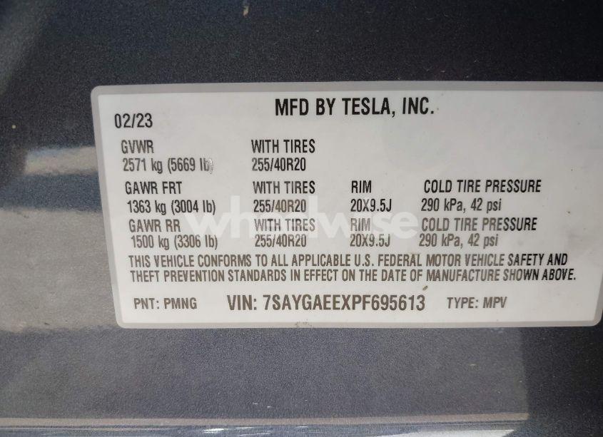 Photo 9 of 2023 Tesla Model Y AWD/LONG RANGE DUAL MOTOR ALL-WHEEL DRIVE (VIN 7SAYGAEEXPF695613)