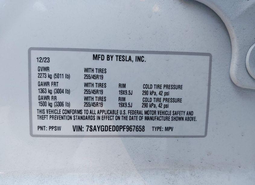 Photo 9 of 2023 Tesla Model Y RWD (VIN 7SAYGDED0PF967658)
