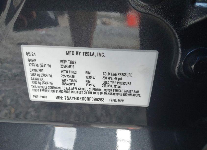 Photo 9 of 2024 Tesla Model Y LONG RANGE/RWD (VIN 7SAYGDED0RF096263)