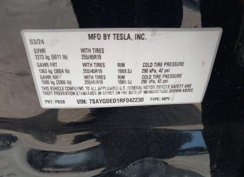 Photo 9 of 2024 Tesla Model Y (VIN 7SAYGDED1RF042230)