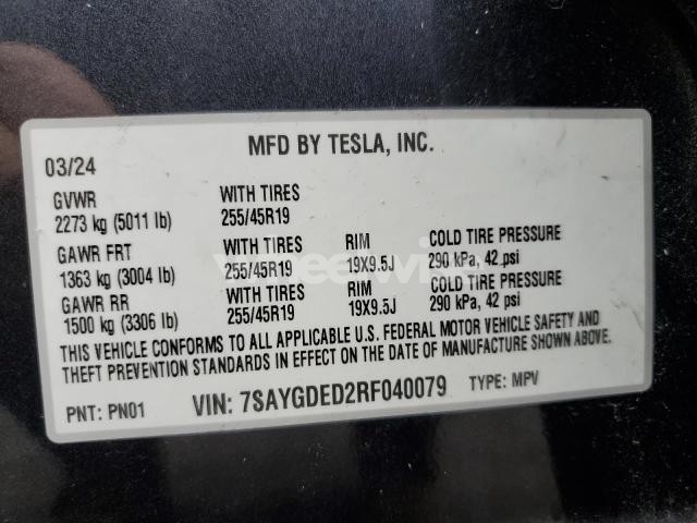 Photo 5 of 2024 TESLA MODEL Y (VIN 7SAYGDED2RF040079)