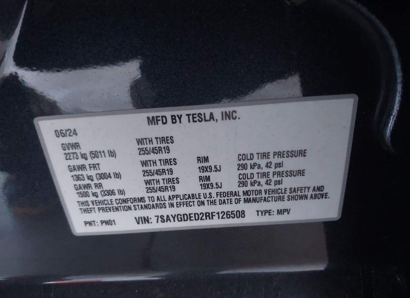 Photo 9 of 2024 Tesla Model Y LONG RANGE DUAL MOTOR ALL-WHEEL DRIVE/RWD (VIN 7SAYGDED2RF126508)