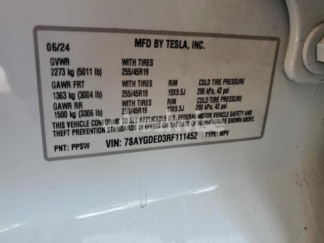 Photo 12 of 2024 TESLA MODEL Y (VIN 7SAYGDED3RF111452)