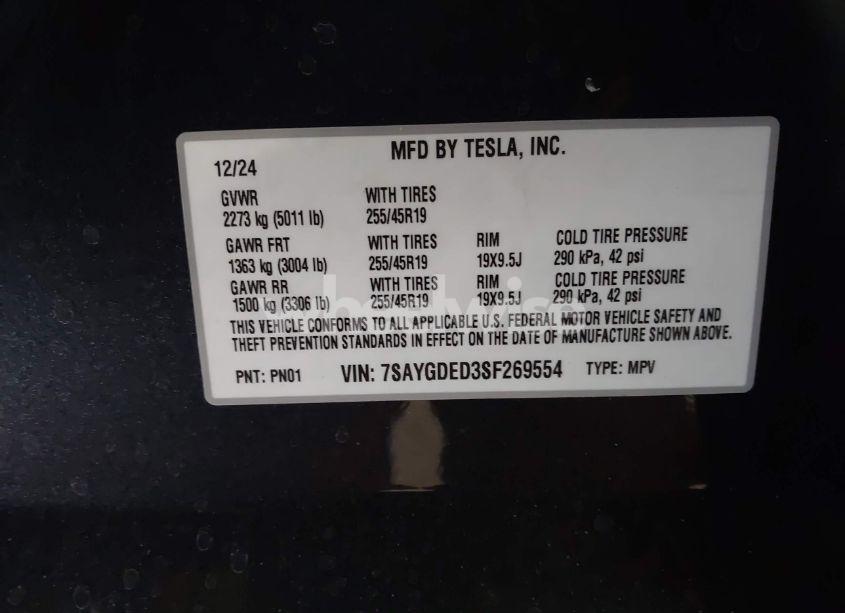 Photo 9 of 2025 Tesla Model Y LONG RANGE DUAL MOTOR ALL-WHEEL DRIVE (VIN 7SAYGDED3SF269554)