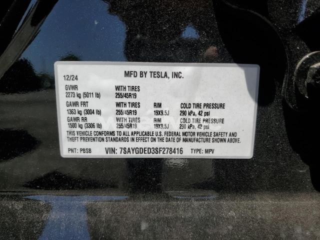 Photo 3 of 2025 TESLA MODEL Y (VIN 7SAYGDED3SF278416)