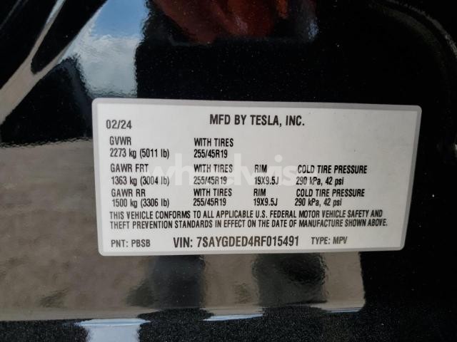 Photo 12 of 2024 TESLA MODEL Y (VIN 7SAYGDED4RF015491)