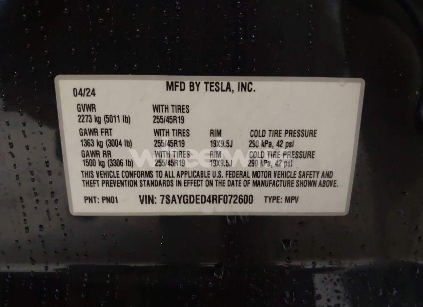 Photo 9 of 2024 Tesla Model Y LONG RANGE DUAL MOTOR ALL-WHEEL DRIVE/RWD (VIN 7SAYGDED4RF072600)