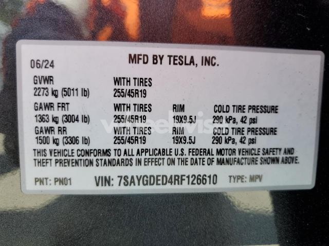 Photo 2 of 2024 TESLA MODEL Y (VIN 7SAYGDED4RF126610)