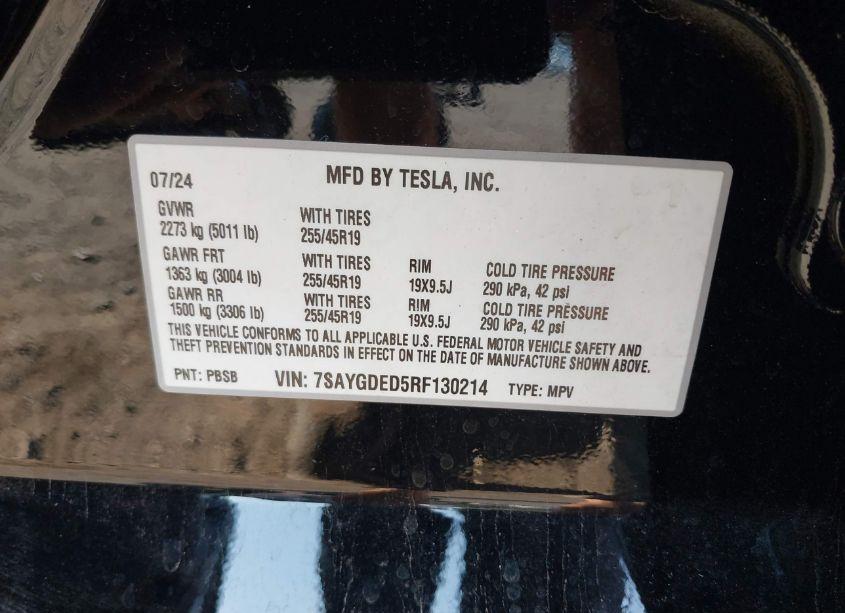 Photo 9 of 2024 Tesla Model Y LONG RANGE DUAL MOTOR ALL-WHEEL DRIVE/RWD (VIN 7SAYGDED5RF130214)