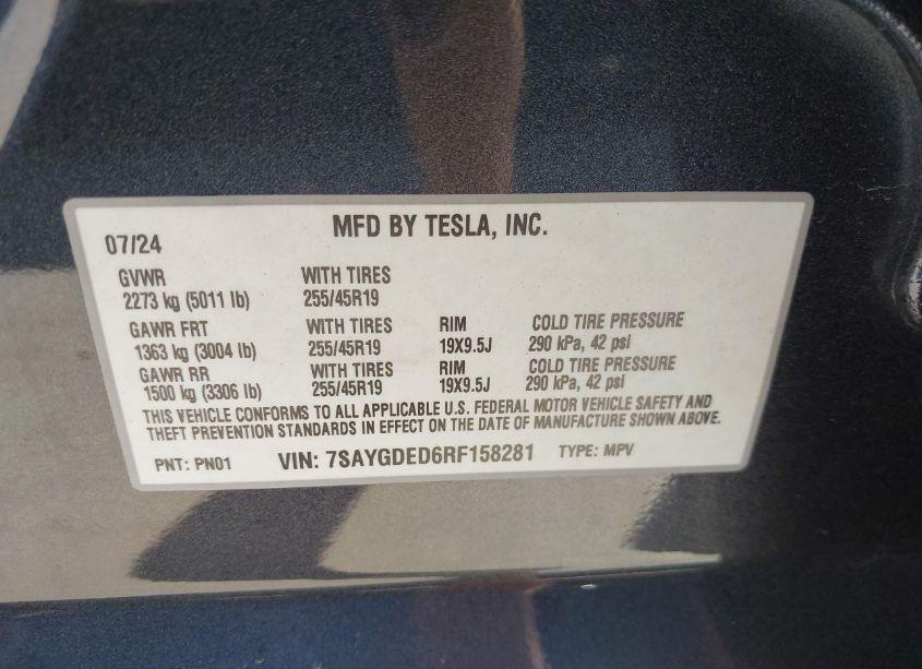 Photo 9 of 2024 Tesla Model Y LONG RANGE DUAL MOTOR ALL-WHEEL DRIVE/RWD (VIN 7SAYGDED6RF158281)