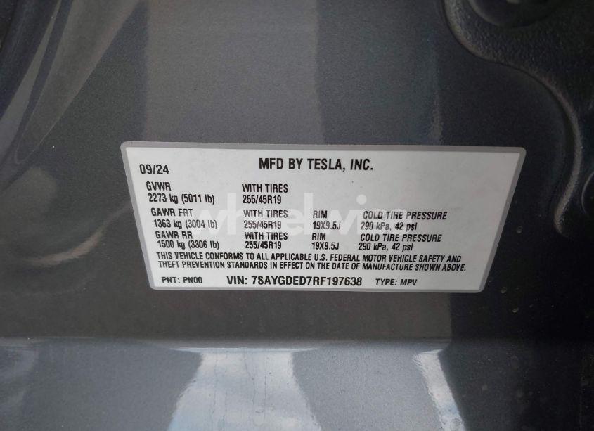 Photo 9 of 2024 Tesla Model Y LONG RANGE DUAL MOTOR ALL-WHEEL DRIVE/RWD (VIN 7SAYGDED7RF197638)