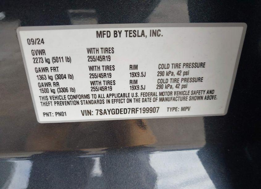 Photo 9 of 2024 Tesla Model Y LONG RANGE DUAL MOTOR ALL-WHEEL DRIVE/RWD (VIN 7SAYGDED7RF199907)