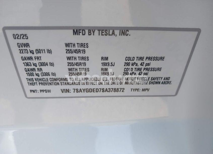 Photo 9 of 2025 Tesla Model Y LONG RANGE DUAL MOTOR ALL-WHEEL DRIVE (VIN 7SAYGDED7SA378872)