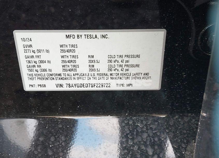 Photo 9 of 2025 Tesla Model Y LONG RANGE DUAL MOTOR ALL-WHEEL DRIVE (VIN 7SAYGDED7SF229722)