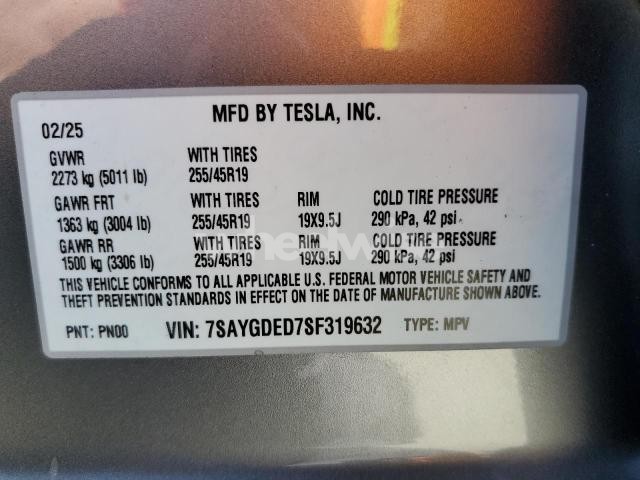 Photo 10 of 2025 TESLA MODEL Y (VIN 7SAYGDED7SF319632)