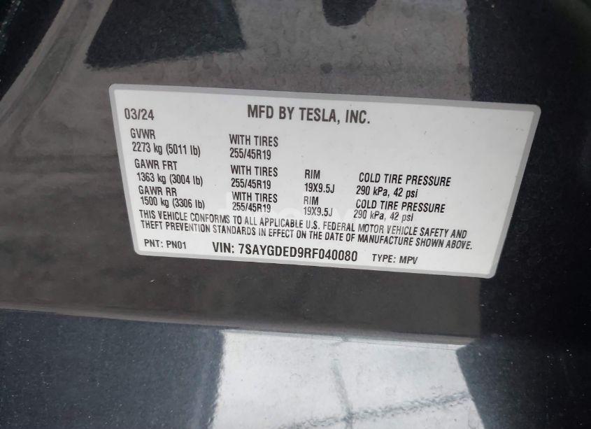 Photo 9 of 2024 Tesla Model Y LONG RANGE DUAL MOTOR ALL-WHEEL DRIVE/RWD (VIN 7SAYGDED9RF040080)