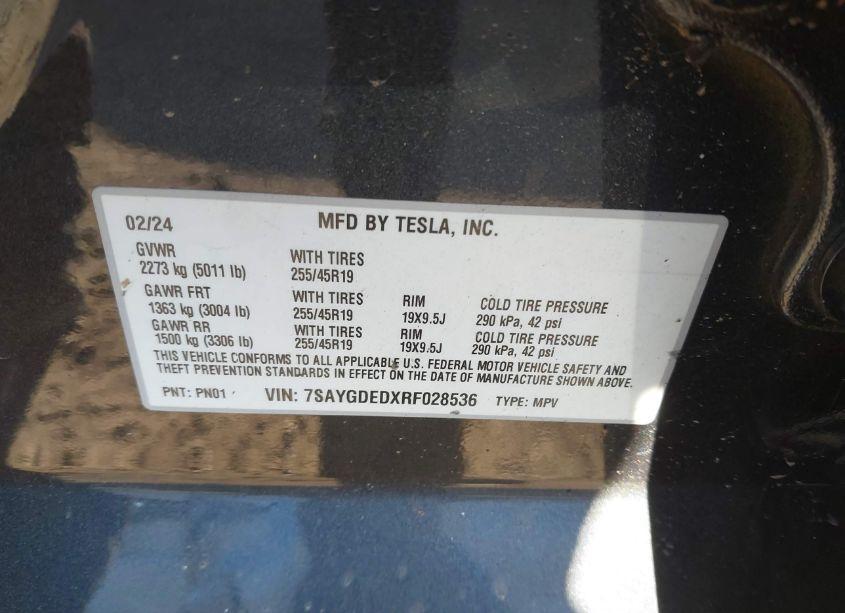 Photo 9 of 2024 Tesla Model Y LONG RANGE DUAL MOTOR ALL-WHEEL DRIVE/RWD (VIN 7SAYGDEDXRF028536)