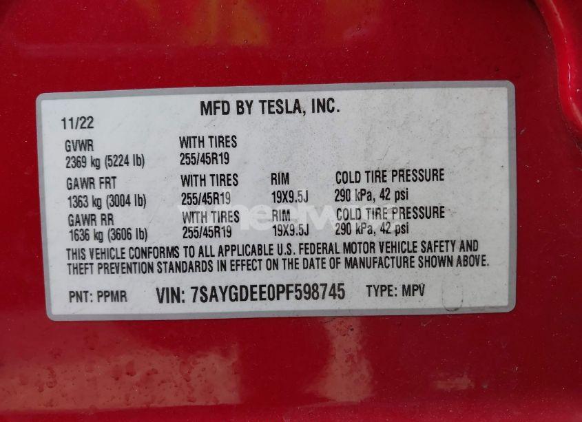 Photo 9 of 2023 Tesla Model Y AWD/LONG RANGE DUAL MOTOR ALL-WHEEL DRIVE (VIN 7SAYGDEE0PF598745)