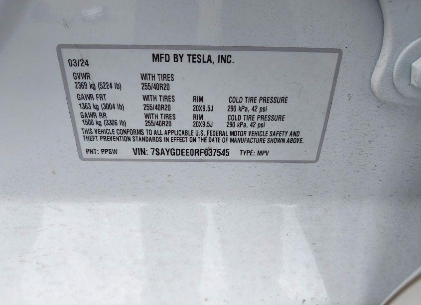 Photo 9 of 2024 Tesla Model Y LONG RANGE DUAL MOTOR ALL-WHEEL DRIVE (VIN 7SAYGDEE0RF037545)