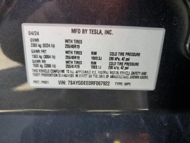 Photo 5 of 2024 TESLA MODEL Y (VIN 7SAYGDEE0RF067922)