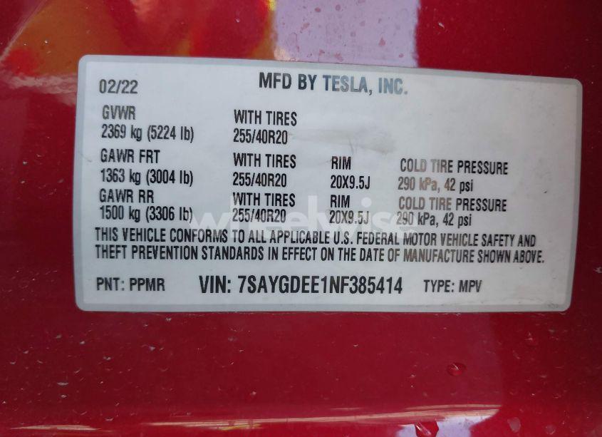 Photo 9 of 2022 Tesla Model Y LONG RANGE DUAL MOTOR ALL-WHEEL DRIVE (VIN 7SAYGDEE1NF385414)