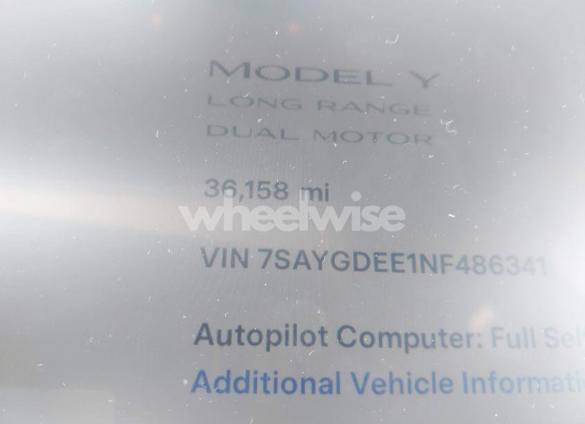 Photo 7 of 2022 Tesla Model Y LONG RANGE DUAL MOTOR ALL-WHEEL DRIVE (VIN 7SAYGDEE1NF486341)