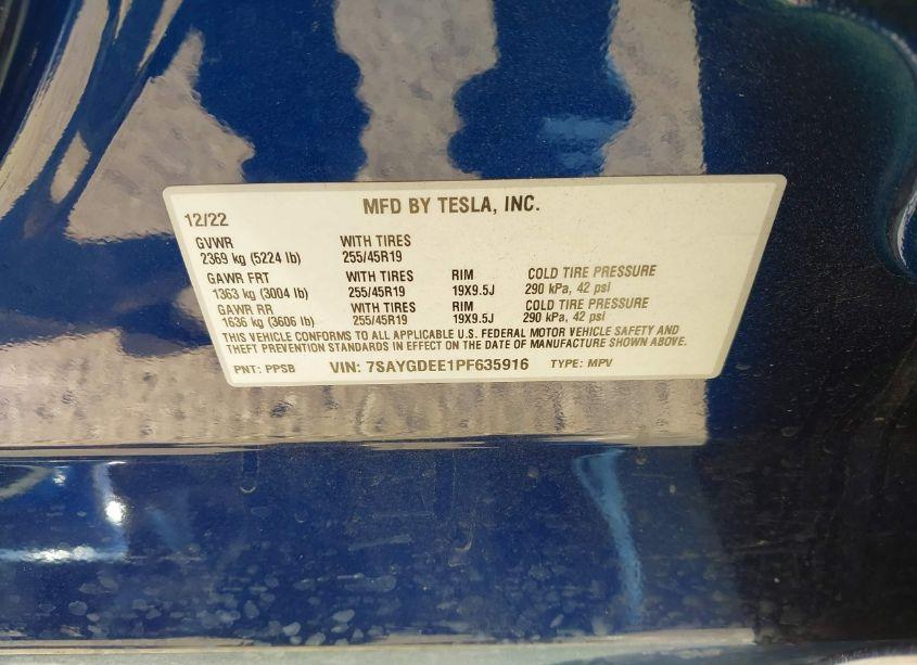 Photo 9 of 2023 Tesla Model Y AWD/LONG RANGE DUAL MOTOR ALL-WHEEL DRIVE (VIN 7SAYGDEE1PF635916)