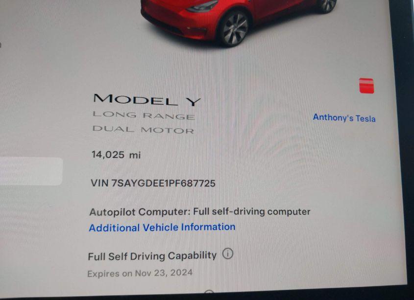 Photo 16 of 2023 Tesla Model Y AWD/LONG RANGE DUAL MOTOR ALL-WHEEL DRIVE (VIN 7SAYGDEE1PF687725)