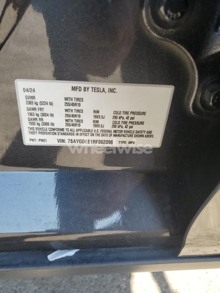 Photo 12 of 2024 TESLA MODEL Y (VIN 7SAYGDEE1RF062096)