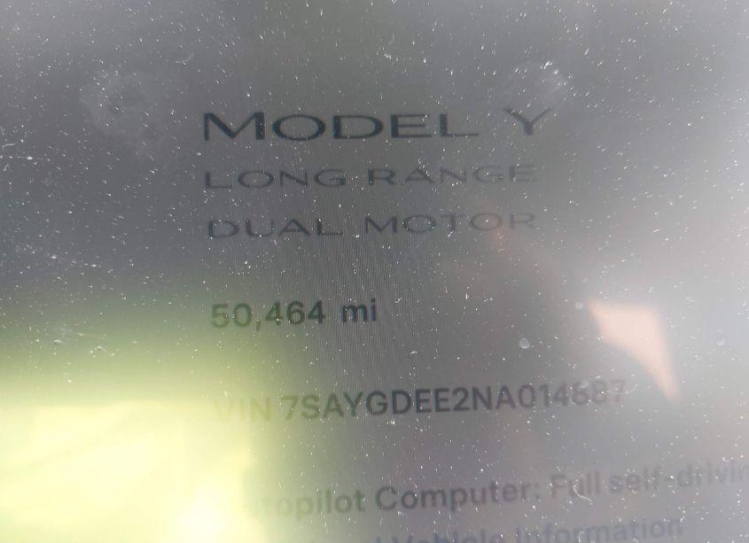 Photo 7 of 2022 Tesla Model Y LONG RANGE DUAL MOTOR ALL-WHEEL DRIVE (VIN 7SAYGDEE2NA014887)