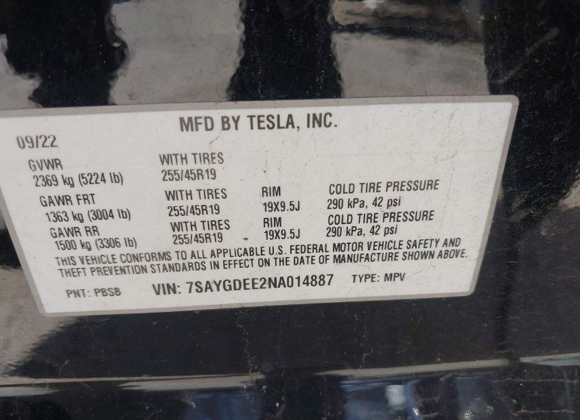 Photo 9 of 2022 Tesla Model Y LONG RANGE DUAL MOTOR ALL-WHEEL DRIVE (VIN 7SAYGDEE2NA014887)