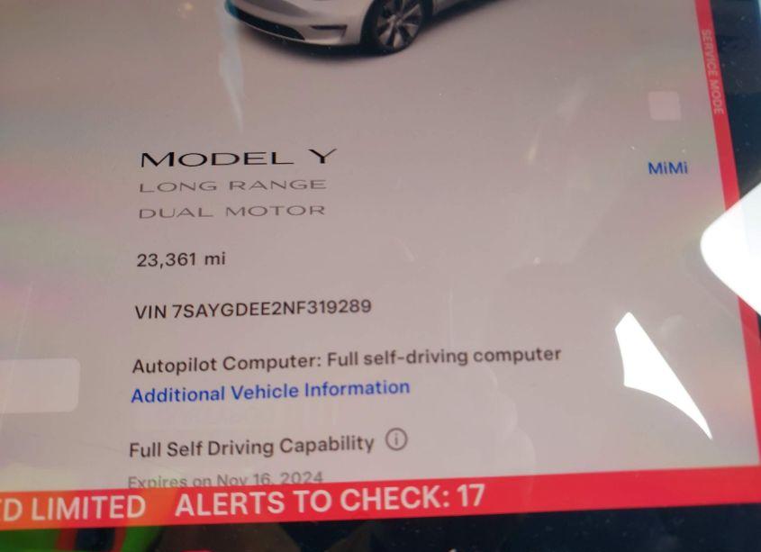 Photo 7 of 2022 Tesla Model Y LONG RANGE DUAL MOTOR ALL-WHEEL DRIVE (VIN 7SAYGDEE2NF319289)