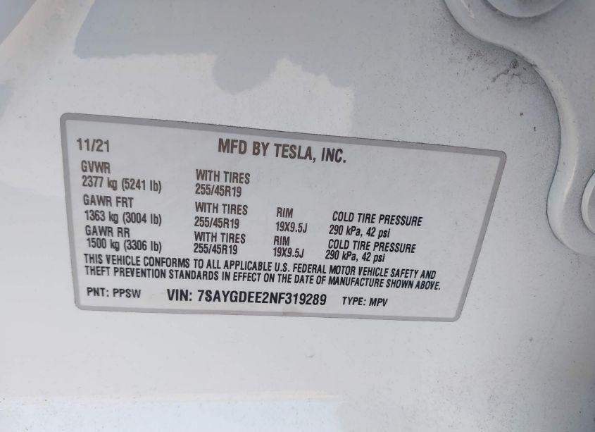 Photo 9 of 2022 Tesla Model Y LONG RANGE DUAL MOTOR ALL-WHEEL DRIVE (VIN 7SAYGDEE2NF319289)