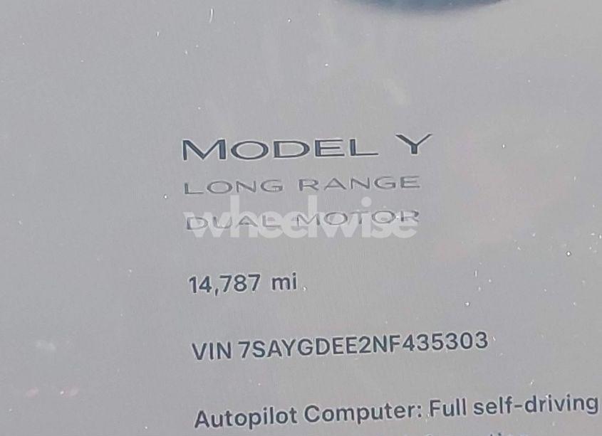Photo 15 of 2022 Tesla Model Y LONG RANGE DUAL MOTOR ALL-WHEEL DRIVE (VIN 7SAYGDEE2NF435303)