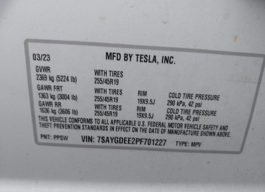 Photo 9 of 2023 Tesla Model Y AWD/LONG RANGE DUAL MOTOR ALL-WHEEL DRIVE (VIN 7SAYGDEE2PF701227)