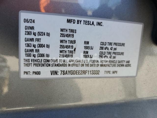 Photo 2 of 2024 TESLA MODEL Y (VIN 7SAYGDEE2RF113332)