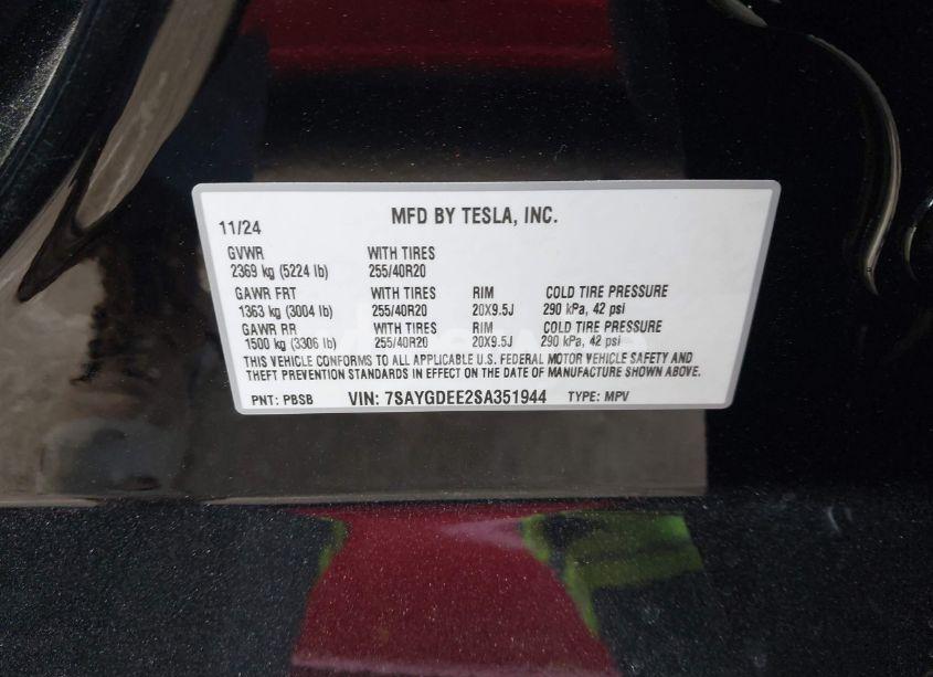 Photo 9 of 2025 Tesla Model Y LONG RANGE DUAL MOTOR ALL-WHEEL DRIVE (VIN 7SAYGDEE2SA351944)