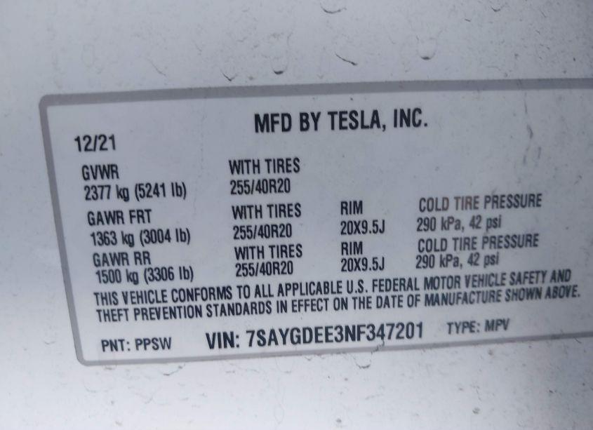 Photo 9 of 2022 Tesla Model Y LONG RANGE DUAL MOTOR ALL-WHEEL DRIVE (VIN 7SAYGDEE3NF347201)