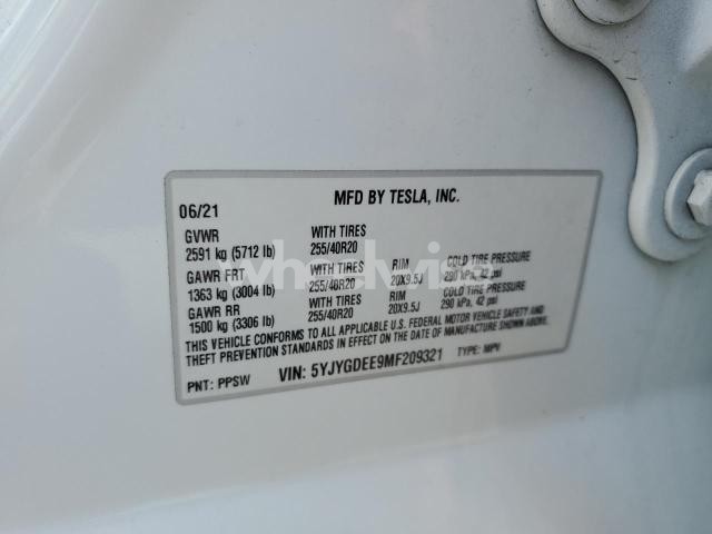 Photo 2 of 2021 TESLA MODEL Y (VIN 7SAYGDEE3NF375323)
