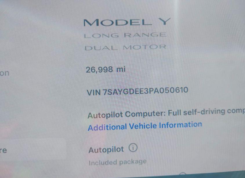 Photo 7 of 2023 Tesla Model Y AWD/LONG RANGE DUAL MOTOR ALL-WHEEL DRIVE (VIN 7SAYGDEE3PA050610)