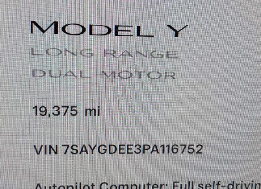 Photo 15 of 2023 Tesla Model Y AWD/LONG RANGE DUAL MOTOR ALL-WHEEL DRIVE (VIN 7SAYGDEE3PA116752)