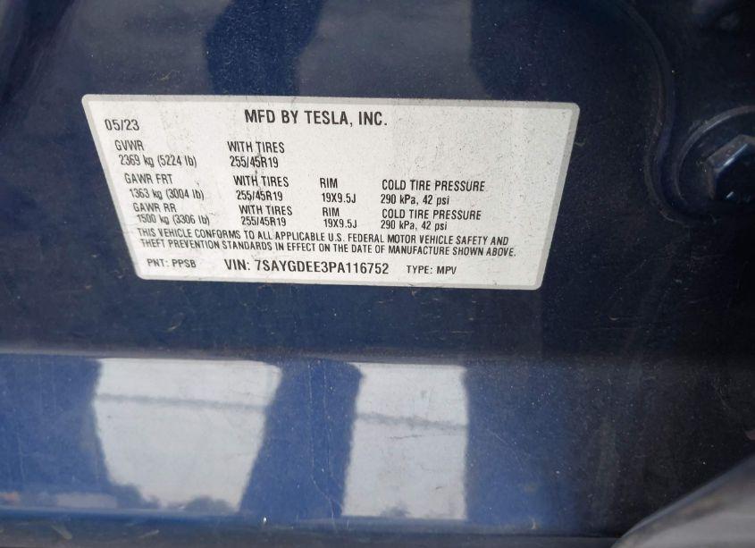 Photo 9 of 2023 Tesla Model Y AWD/LONG RANGE DUAL MOTOR ALL-WHEEL DRIVE (VIN 7SAYGDEE3PA116752)