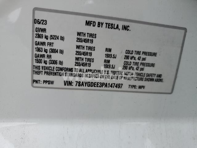 2023 TESLA MODEL Y (VIN 7SAYGDEE3PA147497) main photo