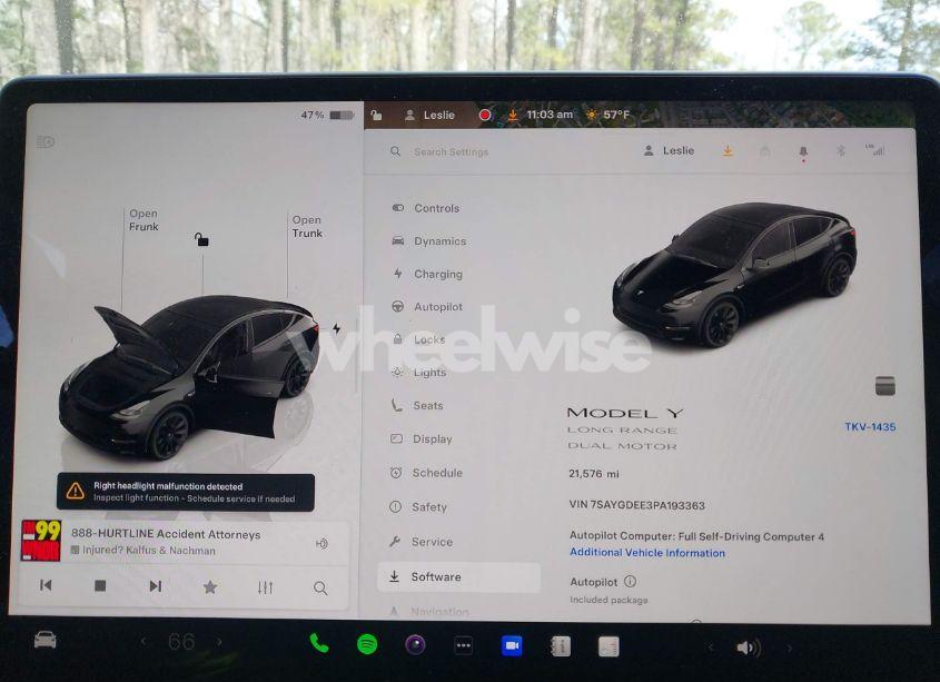 Photo 7 of 2023 Tesla Model Y AWD/LONG RANGE DUAL MOTOR ALL-WHEEL DRIVE (VIN 7SAYGDEE3PA193363)
