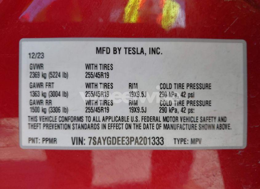 Photo 9 of 2023 Tesla Model Y AWD/LONG RANGE DUAL MOTOR ALL-WHEEL DRIVE (VIN 7SAYGDEE3PA201333)