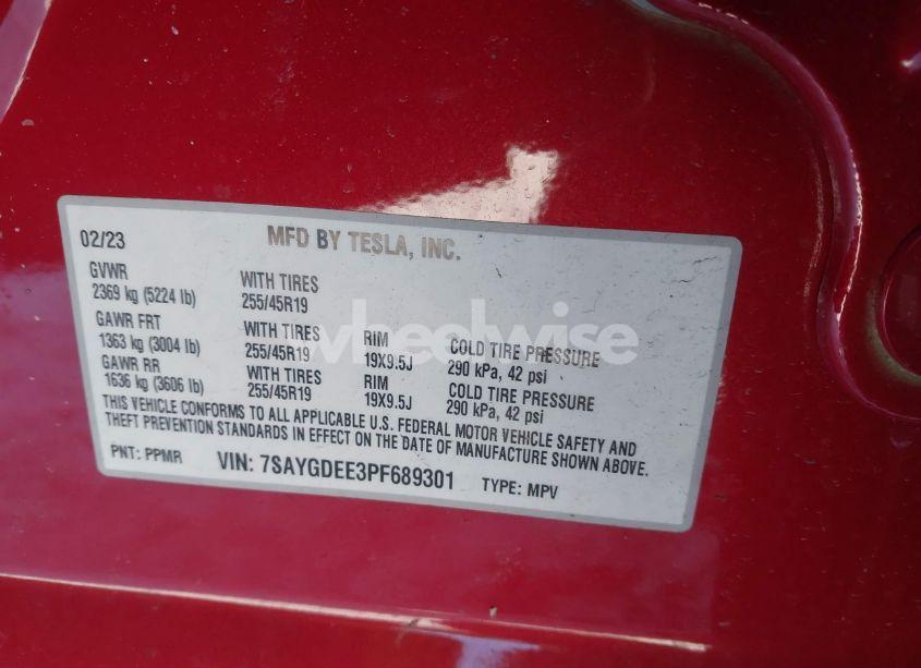 Photo 9 of 2023 Tesla Model Y AWD/LONG RANGE DUAL MOTOR ALL-WHEEL DRIVE (VIN 7SAYGDEE3PF689301)